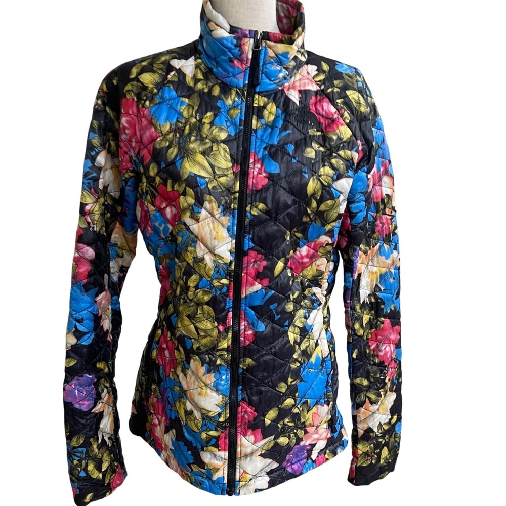 The North Face Thermoball Floral Quilted Puffer Jacket Black Multi Womens Small